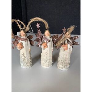 Kohls Resin Angel Ornaments With Wings- Lot of 3 Identical Angels Sisters.   The